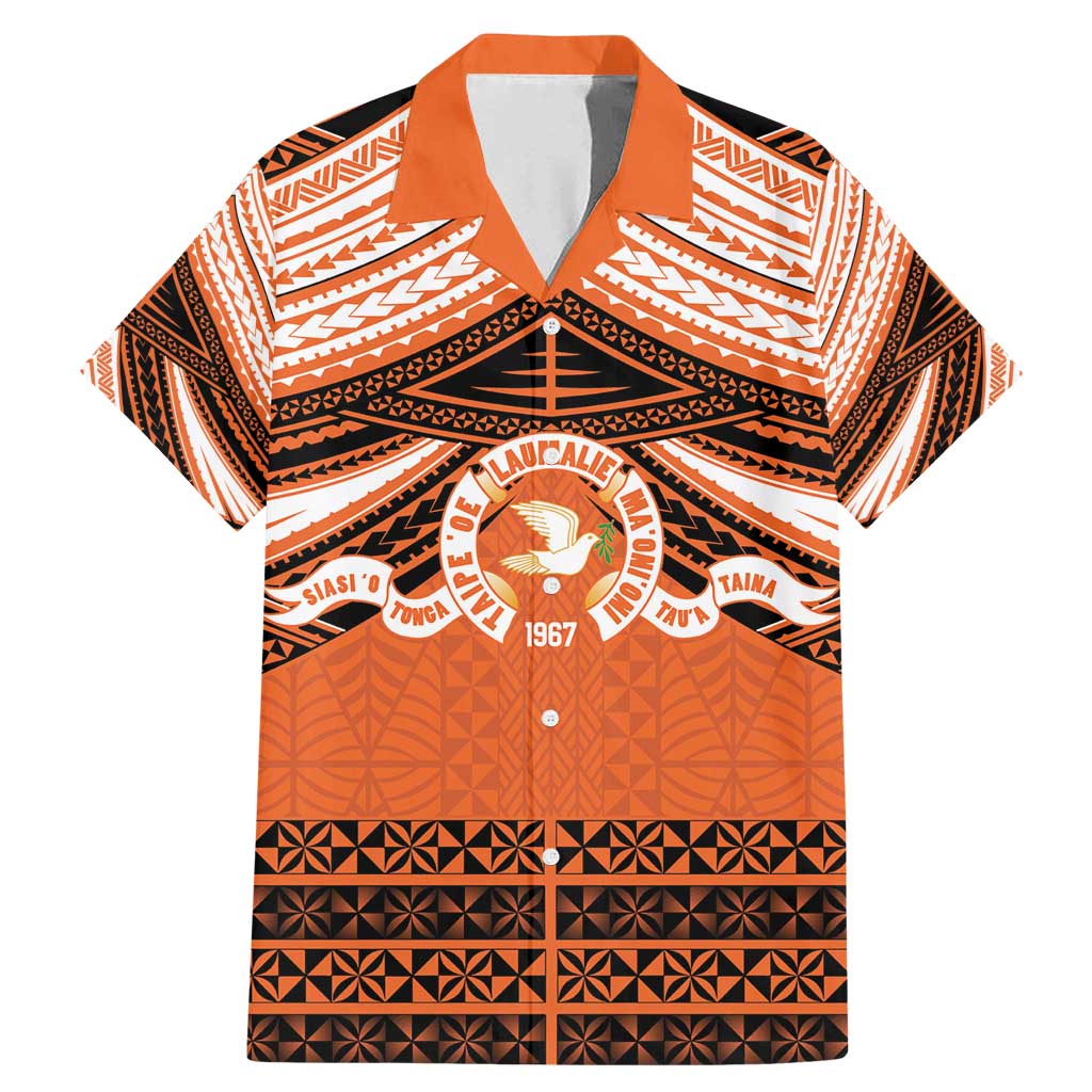 Personalised Tonga Tailulu College Family Matching Mermaid Dress and Hawaiian Shirt Polynesian Ngatu Tribal LT9 Dad's Shirt - Short Sleeve Orange - Polynesian Pride