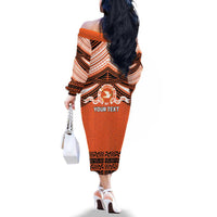 Personalised Tonga Tailulu College Family Matching Off The Shoulder Long Sleeve Dress and Hawaiian Shirt Polynesian Ngatu Tribal LT9 - Polynesian Pride