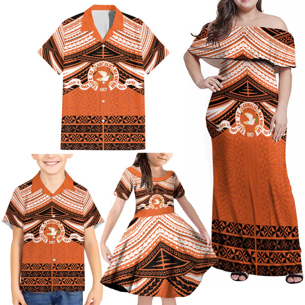 Personalised Tonga Tailulu College Family Matching Off Shoulder Maxi Dress and Hawaiian Shirt Polynesian Ngatu Tribal LT9 - Polynesian Pride