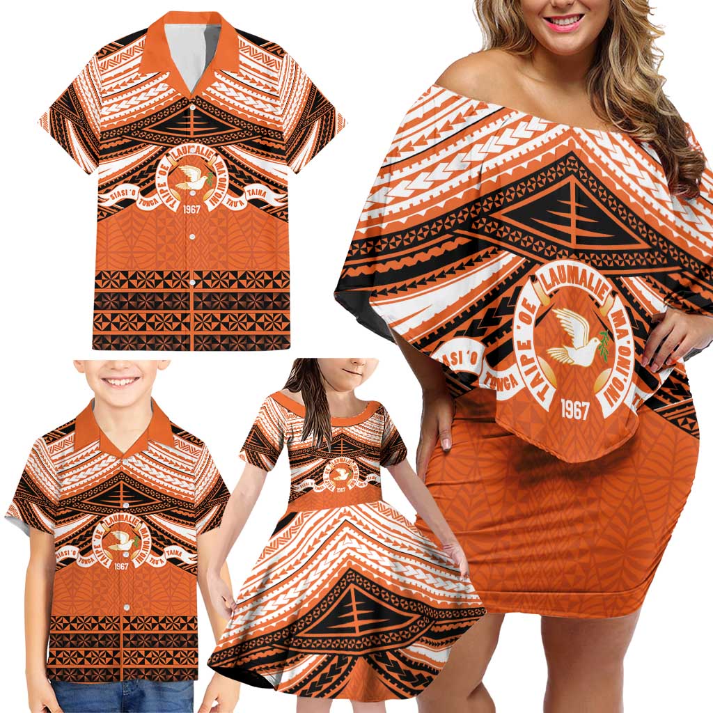 Personalised Tonga Tailulu College Family Matching Off Shoulder Short Dress and Hawaiian Shirt Polynesian Ngatu Tribal LT9 - Polynesian Pride