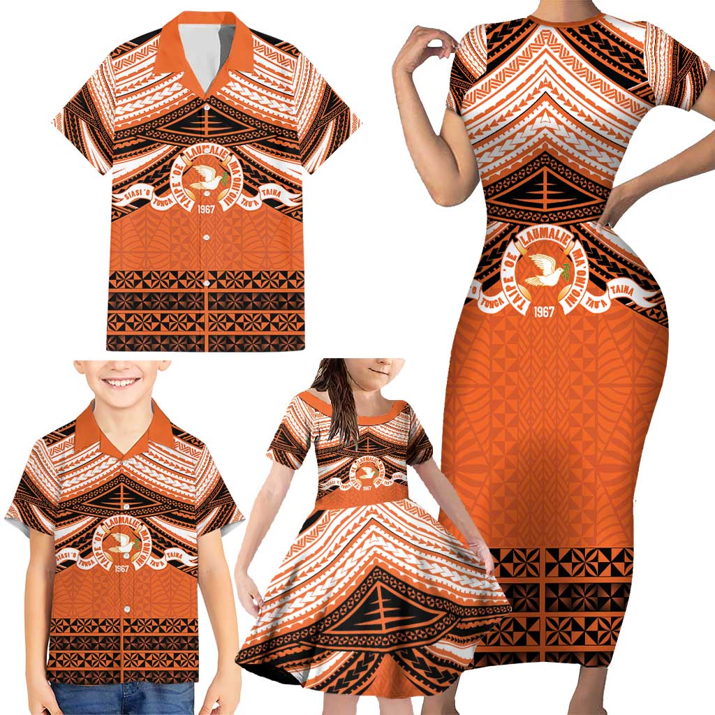 Personalised Tonga Tailulu College Family Matching Short Sleeve Bodycon Dress and Hawaiian Shirt Polynesian Ngatu Tribal LT9 - Polynesian Pride