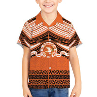 Personalised Tonga Tailulu College Family Matching Short Sleeve Bodycon Dress and Hawaiian Shirt Polynesian Ngatu Tribal LT9 Son's Shirt Orange - Polynesian Pride