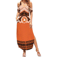 Personalised Tonga Tailulu College Family Matching Summer Maxi Dress and Hawaiian Shirt Polynesian Ngatu Tribal LT9 Mom's Dress Orange - Polynesian Pride