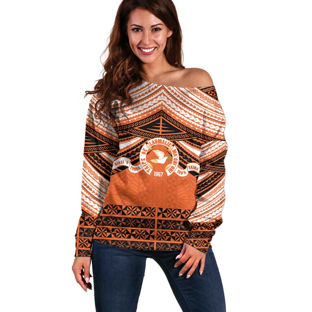 Personalised Tonga Tailulu College Off Shoulder Sweater Polynesian Ngatu Tribal