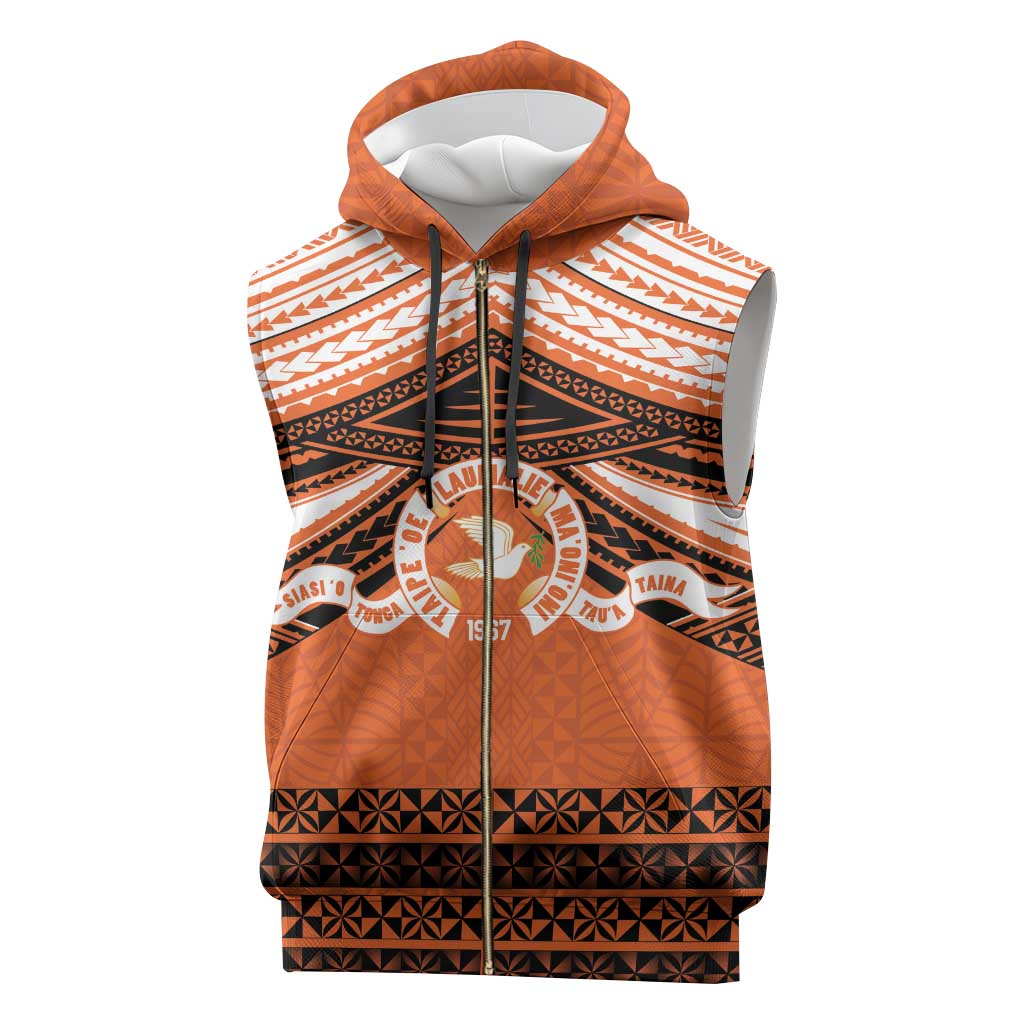 Personalised Tonga Tailulu College Sleeveless Zip Hoodie Polynesian Ngatu Tribal - Polynesian Pride