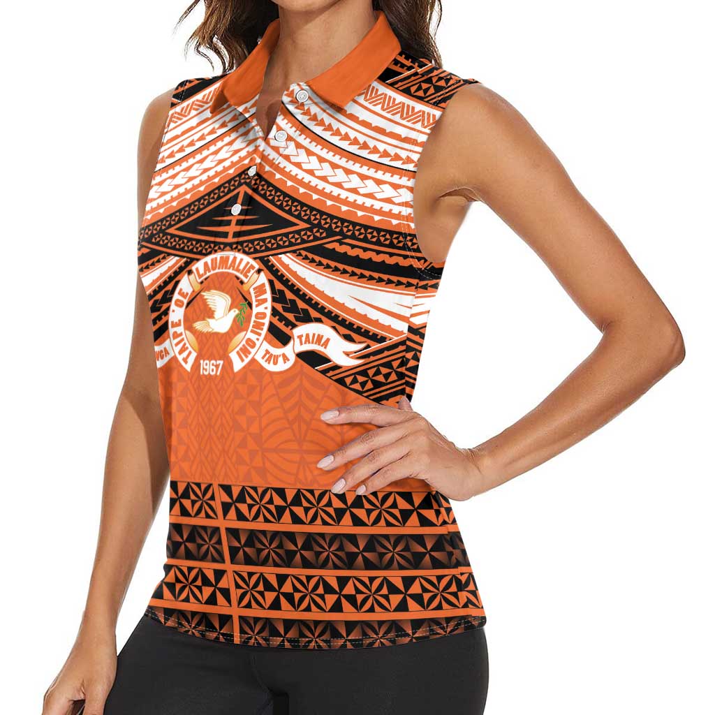 Personalised Tonga Tailulu College Women Sleeveless Polo Shirt Polynesian Ngatu Tribal