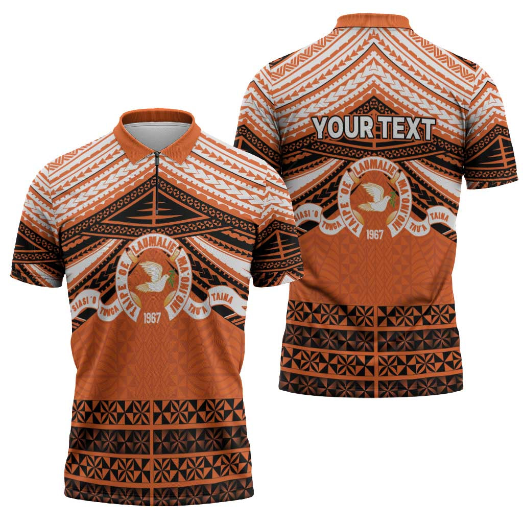 Personalised Tonga Tailulu College Zipper Polo Shirt Polynesian Ngatu Tribal - Polynesian Pride