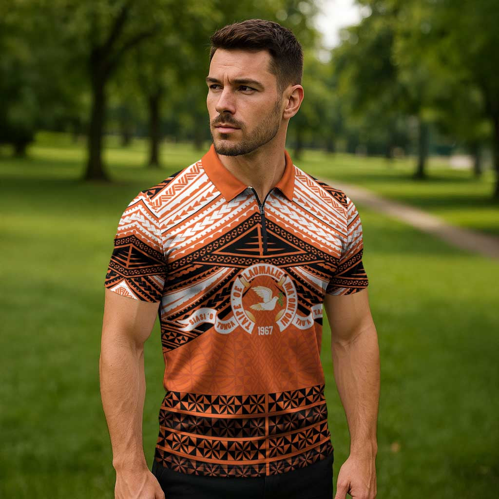 Personalised Tonga Tailulu College Zipper Polo Shirt Polynesian Ngatu Tribal - Polynesian Pride