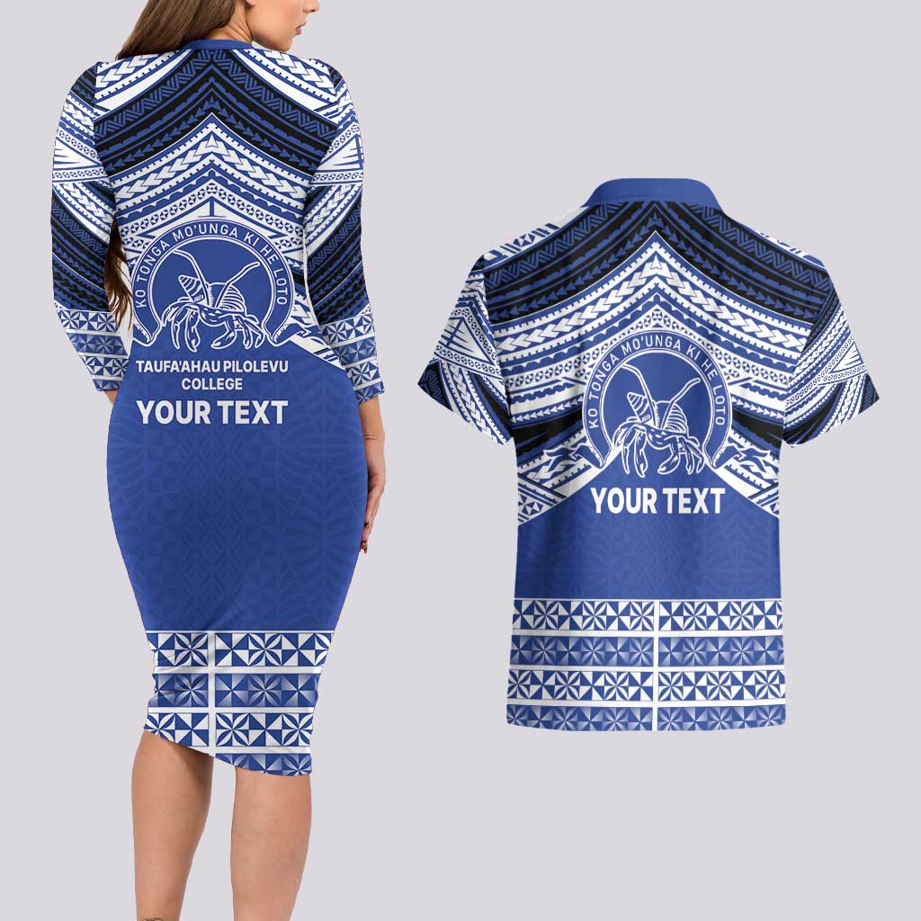 Personalised Tonga Taufa'ahau Pilolevu College Couples Matching Long Sleeve Bodycon Dress and Hawaiian Shirt Polynesian Ngatu Tribal LT9 - Polynesian Pride