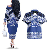 Personalised Tonga Taufa'ahau Pilolevu College Couples Matching Off The Shoulder Long Sleeve Dress and Hawaiian Shirt Polynesian Ngatu Tribal LT9 - Polynesian Pride