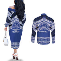 Personalised Tonga Taufa'ahau Pilolevu College Couples Matching Off The Shoulder Long Sleeve Dress and Long Sleeve Button Shirt Polynesian Ngatu Tribal LT9 - Polynesian Pride
