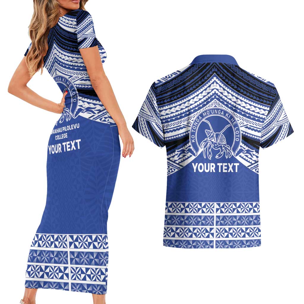 Personalised Tonga Taufa'ahau Pilolevu College Couples Matching Short Sleeve Bodycon Dress and Hawaiian Shirt Polynesian Ngatu Tribal LT9 - Polynesian Pride