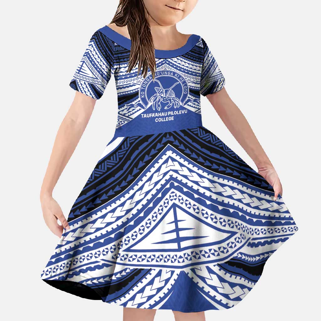 Personalised Tonga Taufa'ahau Pilolevu College Family Matching Long Sleeve Bodycon Dress and Hawaiian Shirt Polynesian Ngatu Tribal LT9 Daughter's Dress Blue - Polynesian Pride