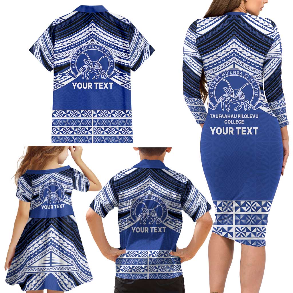 Personalised Tonga Taufa'ahau Pilolevu College Family Matching Long Sleeve Bodycon Dress and Hawaiian Shirt Polynesian Ngatu Tribal LT9 - Polynesian Pride