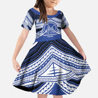 Personalised Tonga Taufa'ahau Pilolevu College Family Matching Off Shoulder Maxi Dress and Hawaiian Shirt Polynesian Ngatu Tribal LT9 Daughter's Dress Blue - Polynesian Pride