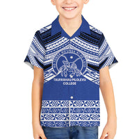 Personalised Tonga Taufa'ahau Pilolevu College Family Matching Off Shoulder Maxi Dress and Hawaiian Shirt Polynesian Ngatu Tribal LT9 Son's Shirt Blue - Polynesian Pride