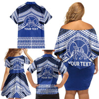 Personalised Tonga Taufa'ahau Pilolevu College Family Matching Off Shoulder Short Dress and Hawaiian Shirt Polynesian Ngatu Tribal LT9 - Polynesian Pride