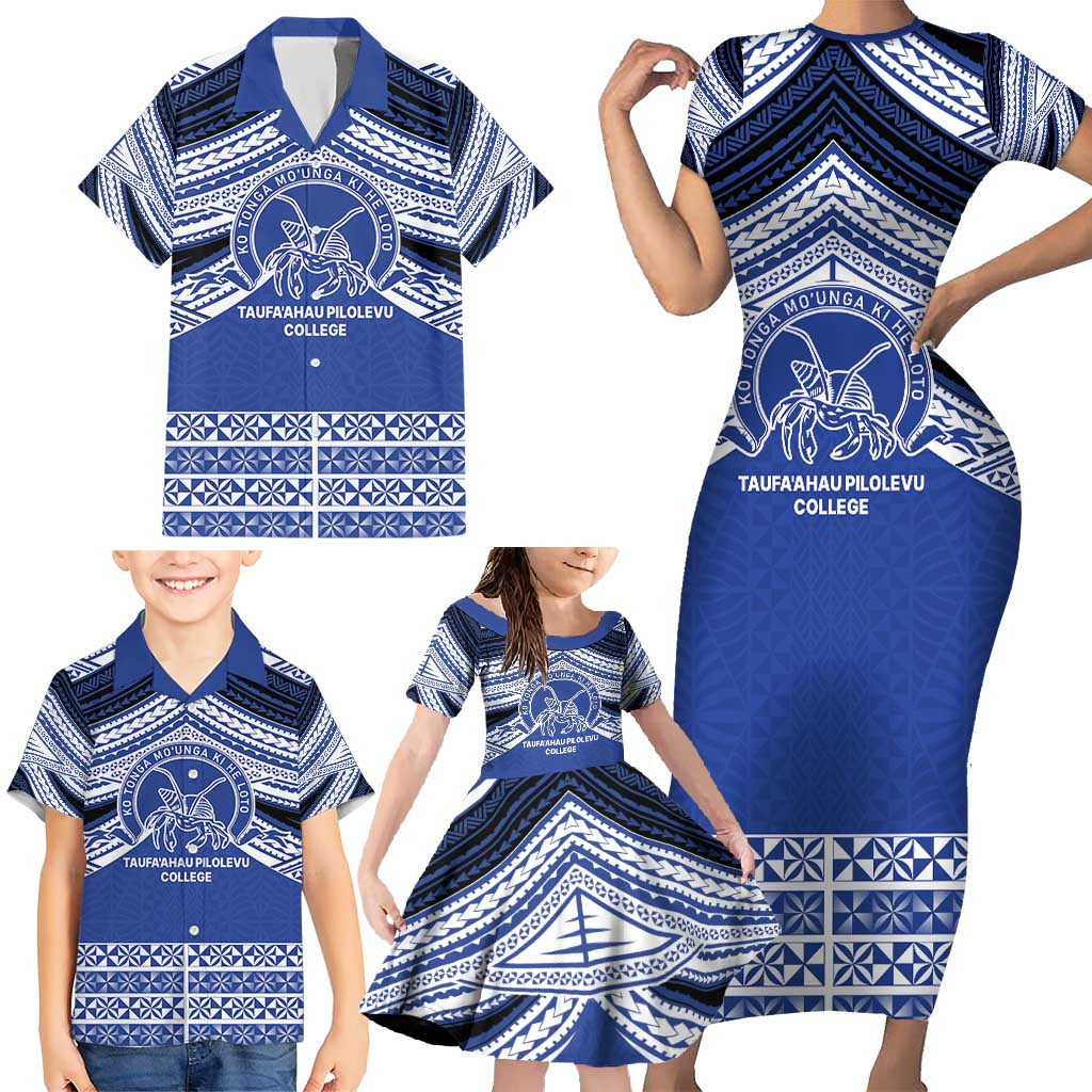 Personalised Tonga Taufa'ahau Pilolevu College Family Matching Short Sleeve Bodycon Dress and Hawaiian Shirt Polynesian Ngatu Tribal LT9 - Polynesian Pride