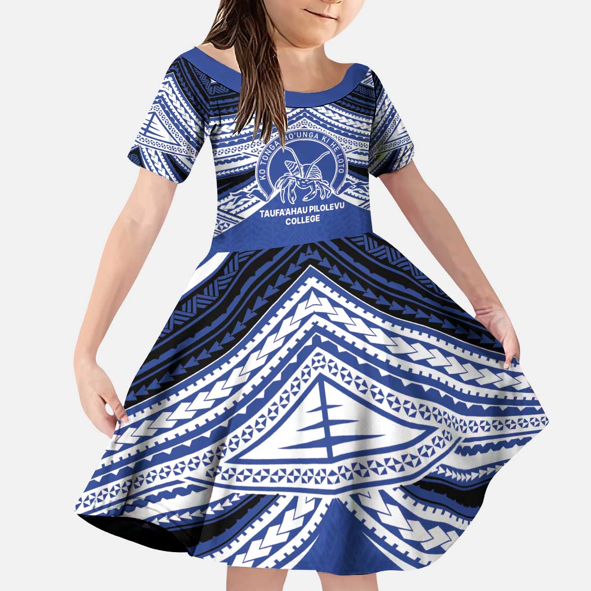 Personalised Tonga Taufa'ahau Pilolevu College Kid Short Sleeve Dress Polynesian Ngatu Tribal