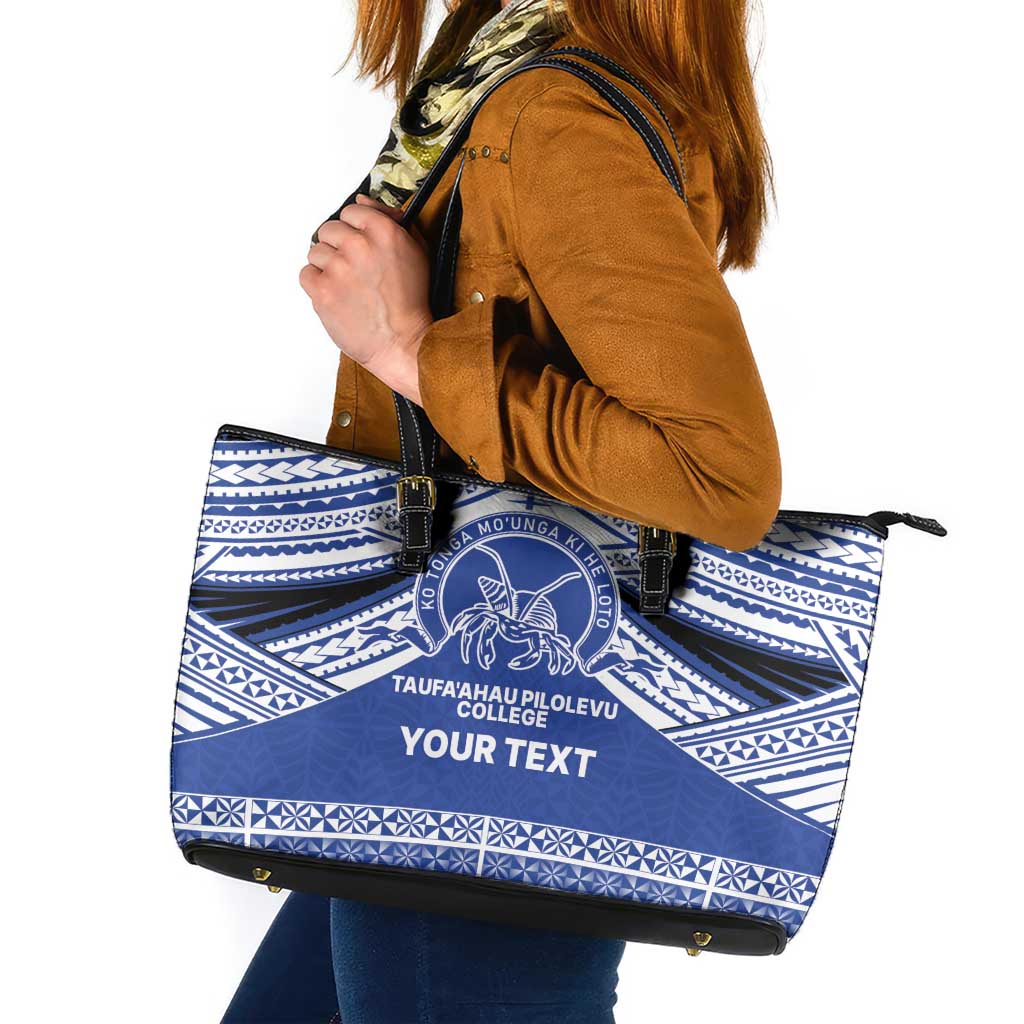 Personalised Tonga Taufa'ahau Pilolevu College Leather Tote Bag Polynesian Ngatu Tribal