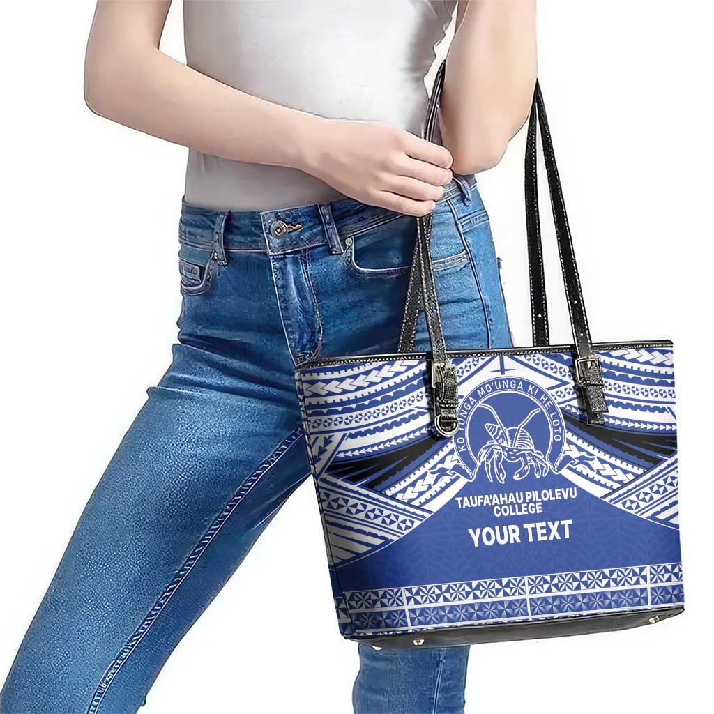 Personalised Tonga Taufa'ahau Pilolevu College Leather Tote Bag Polynesian Ngatu Tribal
