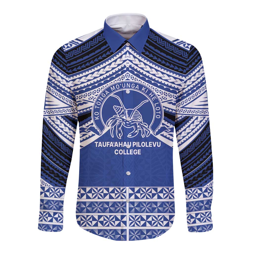 Personalised Tonga Taufa'ahau Pilolevu College Long Sleeve Button Shirt Polynesian Ngatu Tribal