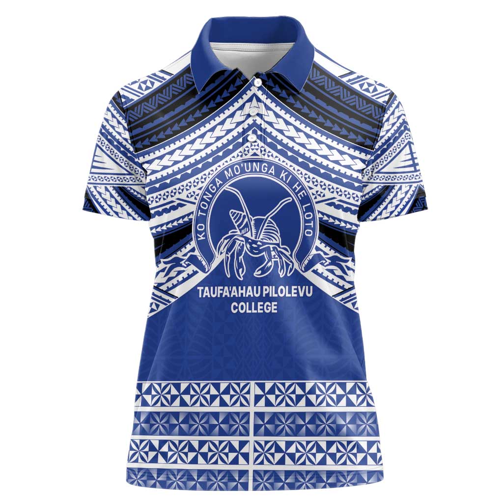 Personalised Tonga Taufa'ahau Pilolevu College Women Polo Shirt Polynesian Ngatu Tribal