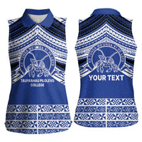 Personalised Tonga Taufa'ahau Pilolevu College Women Sleeveless Polo Shirt Polynesian Ngatu Tribal