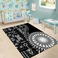 Black Tongan Ngatu Fonulei Pattern Area Rug
