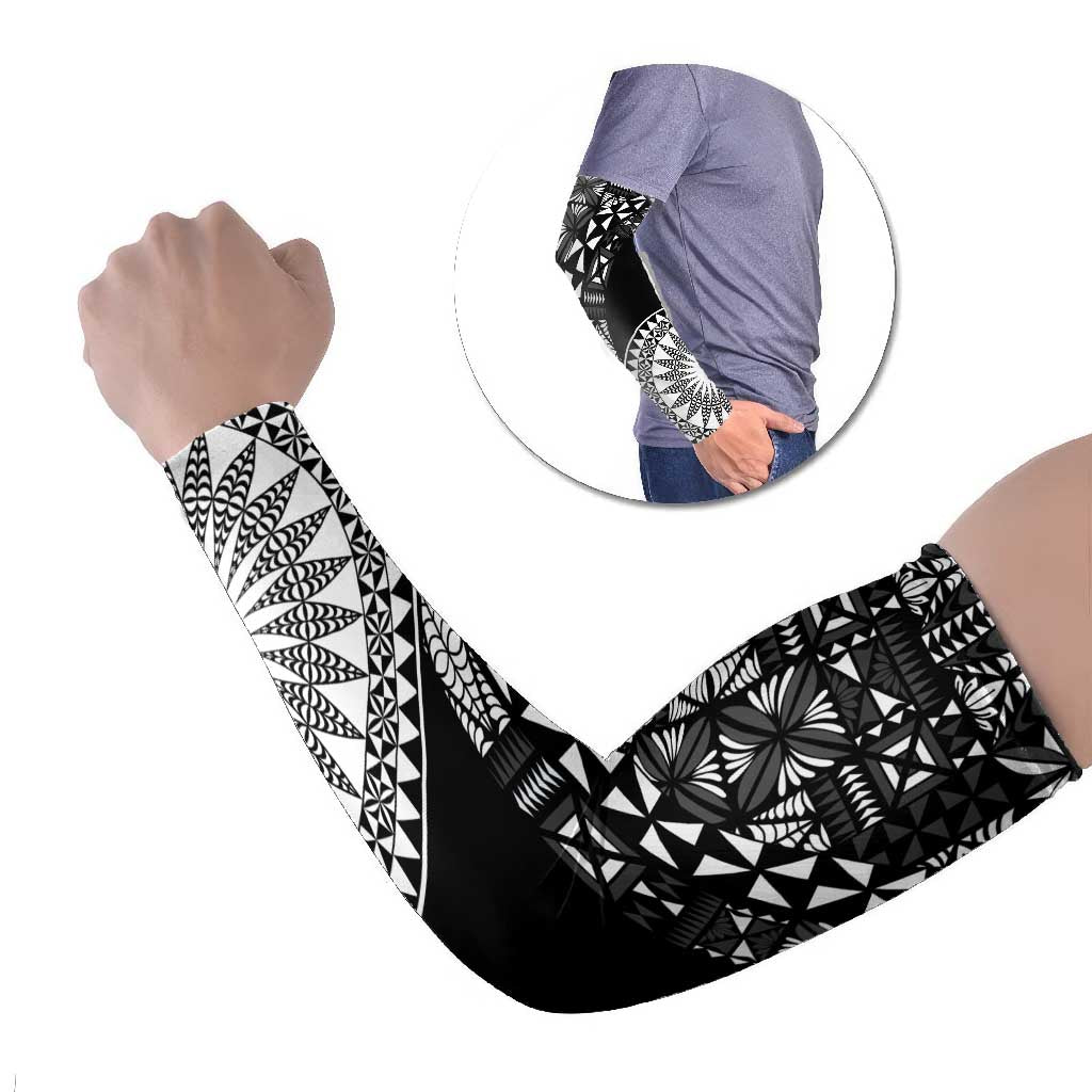 Black Tongan Ngatu Fonulei Pattern Arm Sleeves - Polynesian Pride