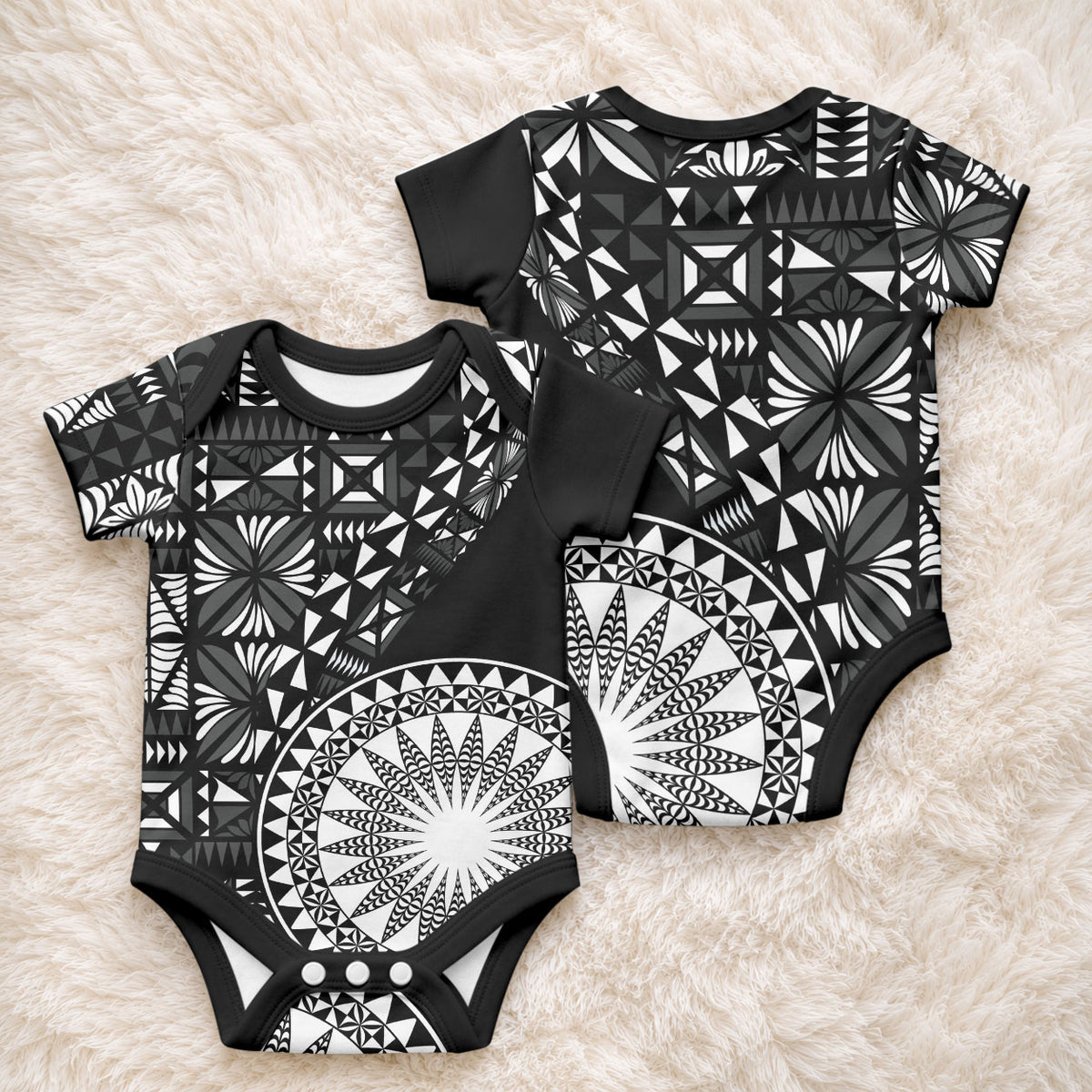 Black Tongan Ngatu Fonulei Pattern Baby Onesie LT9 - Polynesian Pride
