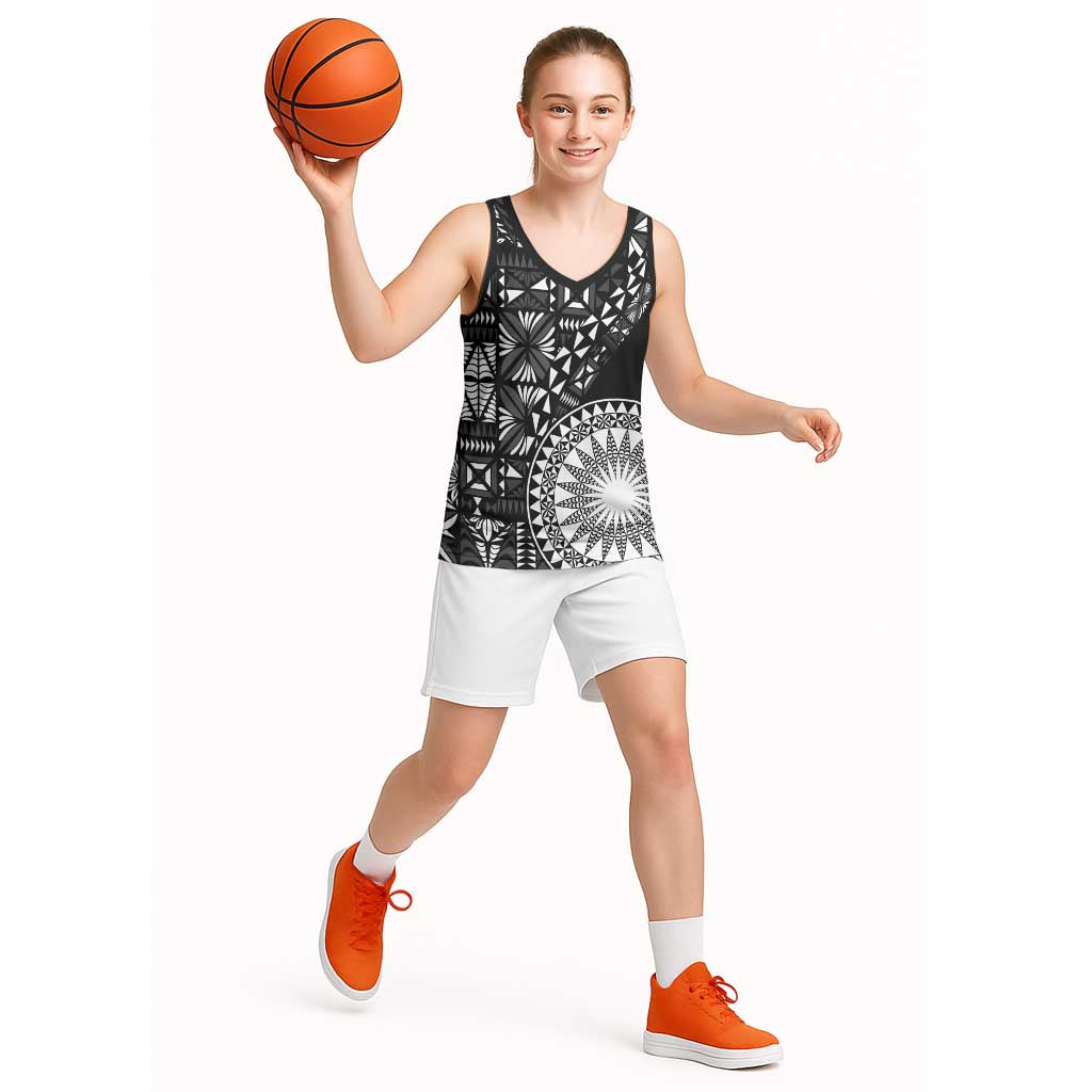 Black Tongan Ngatu Fonulei Pattern Basketball Jersey - Polynesian Pride