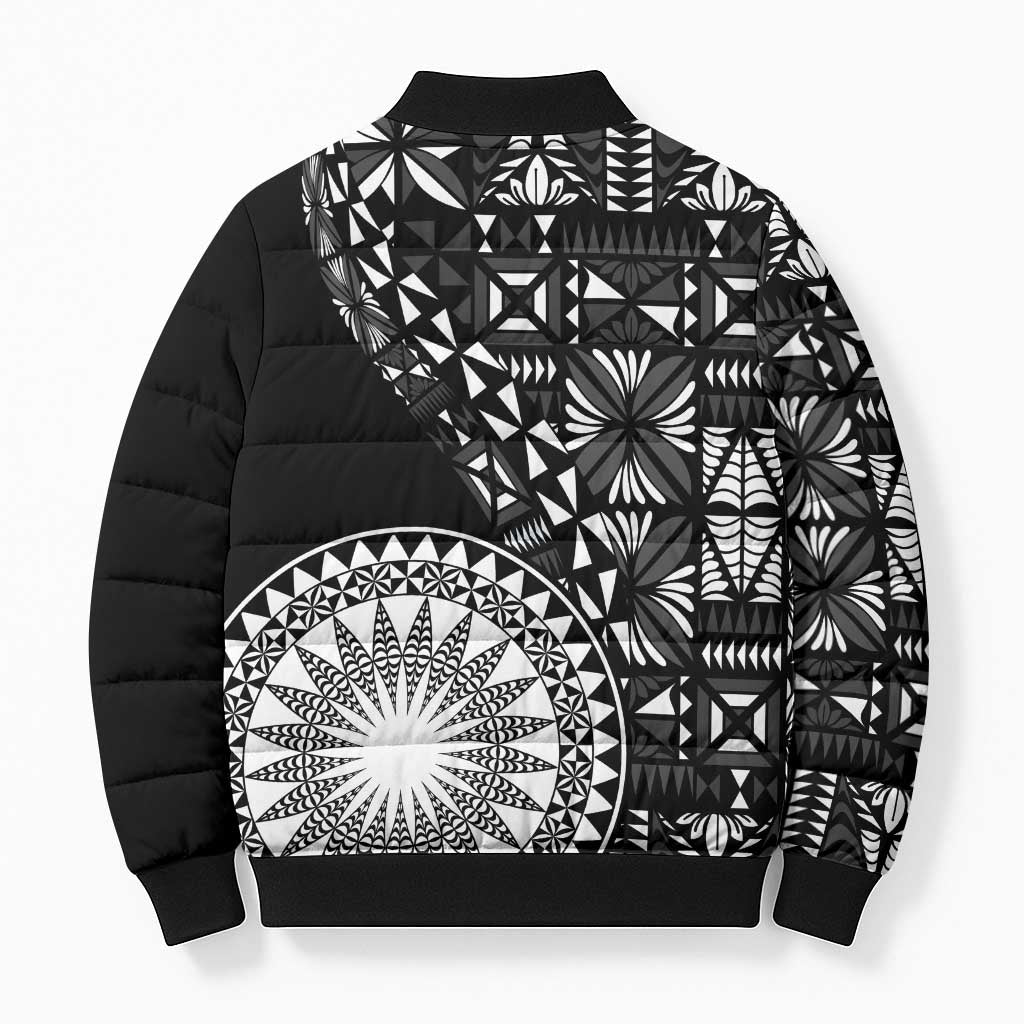 Black Tongan Ngatu Fonulei Pattern Bomber Puffer Jacket - Polynesian Pride