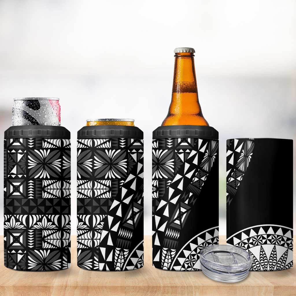 Black Tongan Ngatu Fonulei Pattern 4 in 1 Can Cooler Tumbler