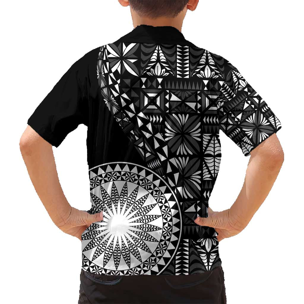 Black Tongan Ngatu Fonulei Pattern Family Matching Long Sleeve Bodycon Dress and Hawaiian Shirt LT9 - Polynesian Pride