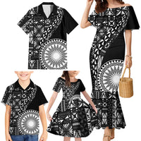 Black Tongan Ngatu Fonulei Pattern Family Matching Mermaid Dress and Hawaiian Shirt LT9 - Polynesian Pride