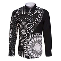 Black Tongan Ngatu Fonulei Pattern Family Matching Mermaid Dress and Hawaiian Shirt LT9 Dad's Shirt - Long Sleeve Black - Polynesian Pride