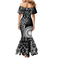 Black Tongan Ngatu Fonulei Pattern Family Matching Mermaid Dress and Hawaiian Shirt LT9 - Polynesian Pride