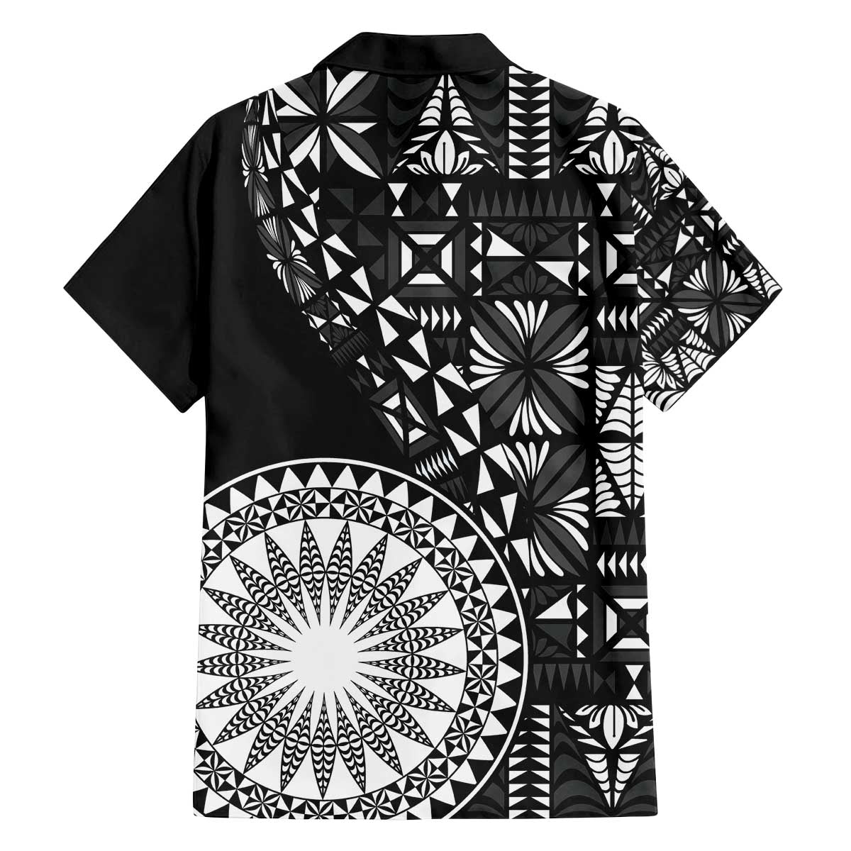 Black Tongan Ngatu Fonulei Pattern Family Matching Off The Shoulder Long Sleeve Dress and Hawaiian Shirt LT9 - Polynesian Pride