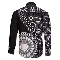 Black Tongan Ngatu Fonulei Pattern Family Matching Off The Shoulder Long Sleeve Dress and Hawaiian Shirt LT9 - Polynesian Pride