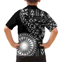 Black Tongan Ngatu Fonulei Pattern Family Matching Off Shoulder Short Dress and Hawaiian Shirt