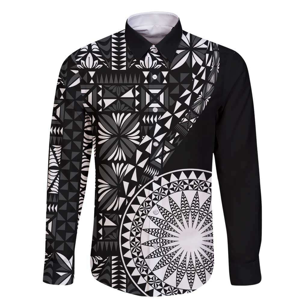 Black Tongan Ngatu Fonulei Pattern Family Matching Off Shoulder Short Dress and Hawaiian Shirt