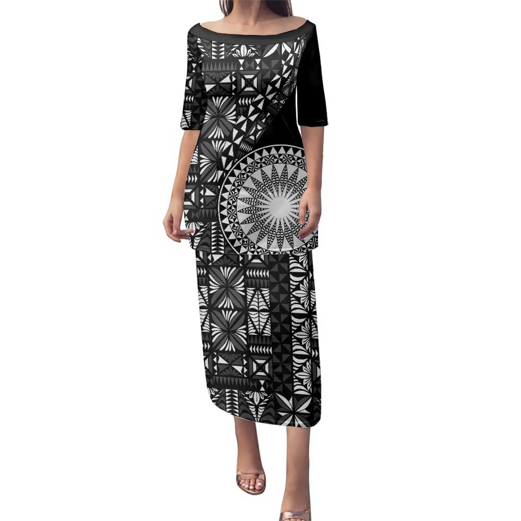 Black Tongan Ngatu Fonulei Pattern Family Matching Puletasi and Hawaiian Shirt