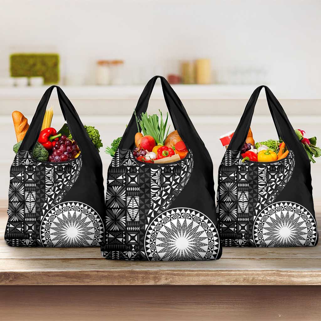 Black Tongan Ngatu Fonulei Pattern Grocery Bag
