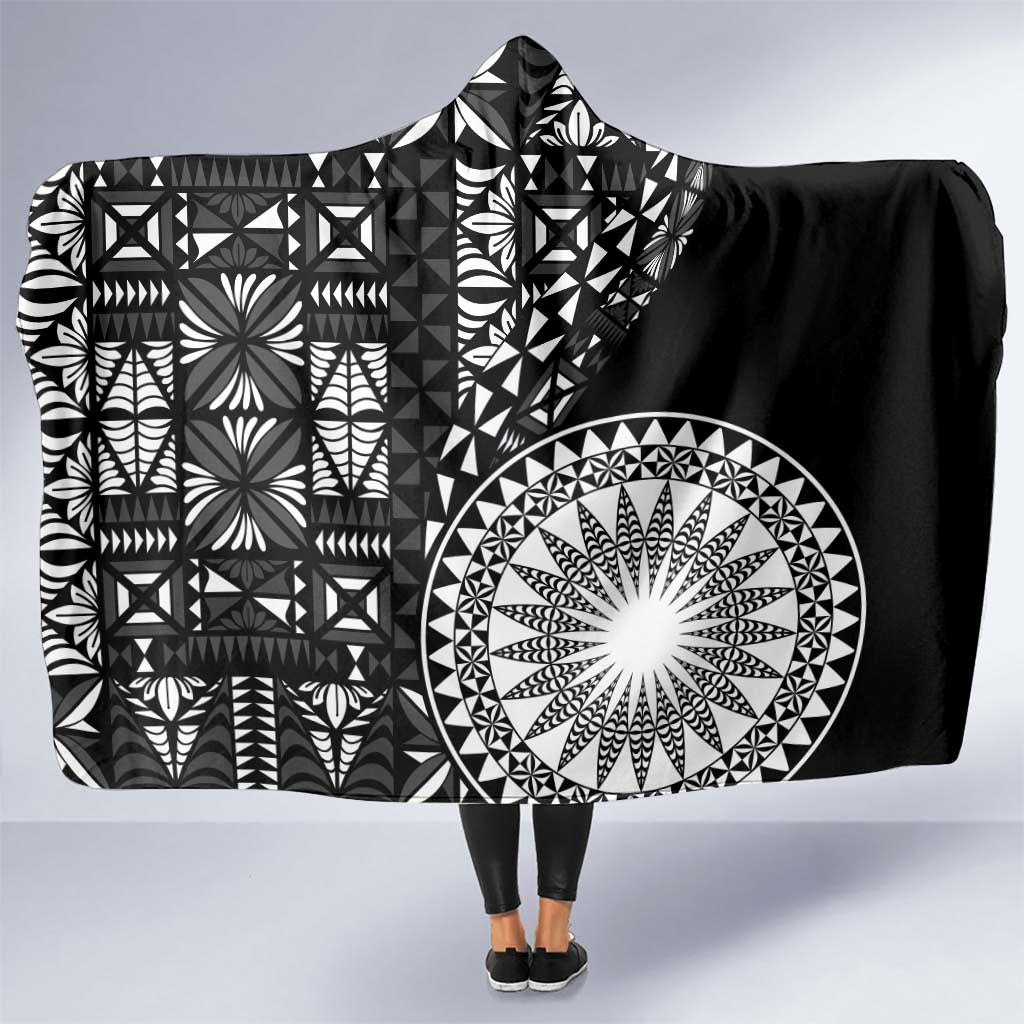 Black Tongan Ngatu Fonulei Pattern Hooded Blanket