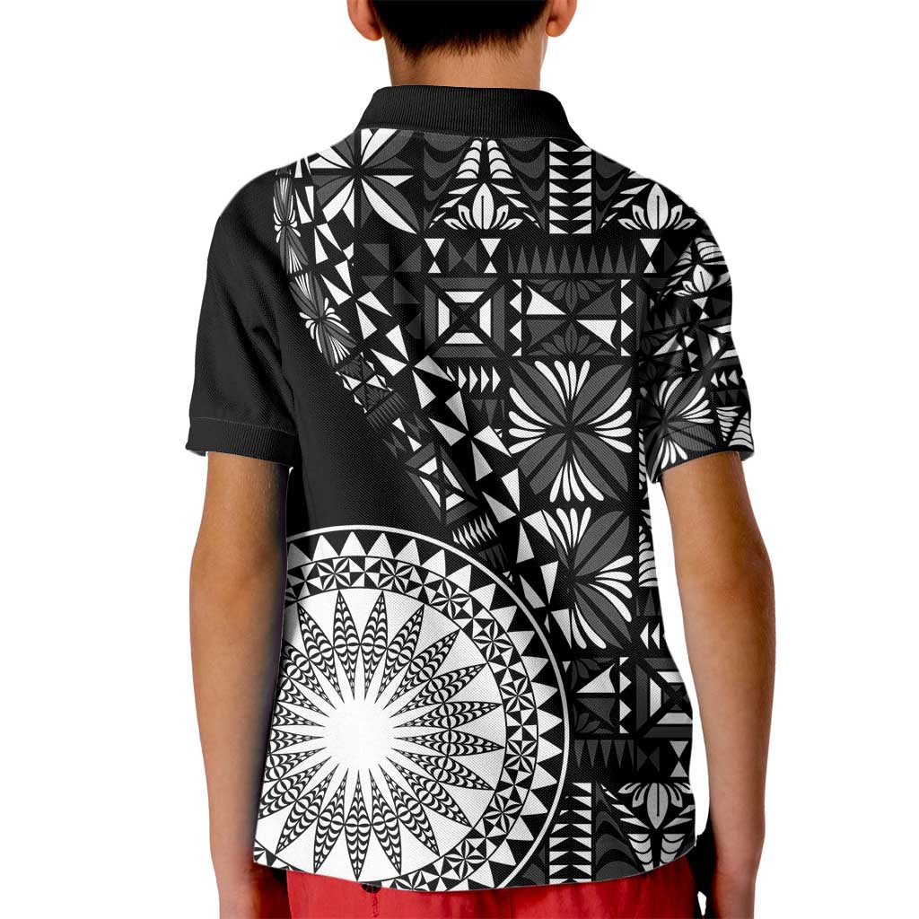 Black Tongan Ngatu Fonulei Pattern Kid Polo Shirt