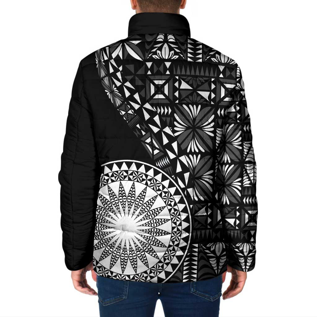 Black Tongan Ngatu Fonulei Pattern Padded Jacket - Polynesian Pride