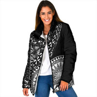 Black Tongan Ngatu Fonulei Pattern Padded Jacket - Polynesian Pride