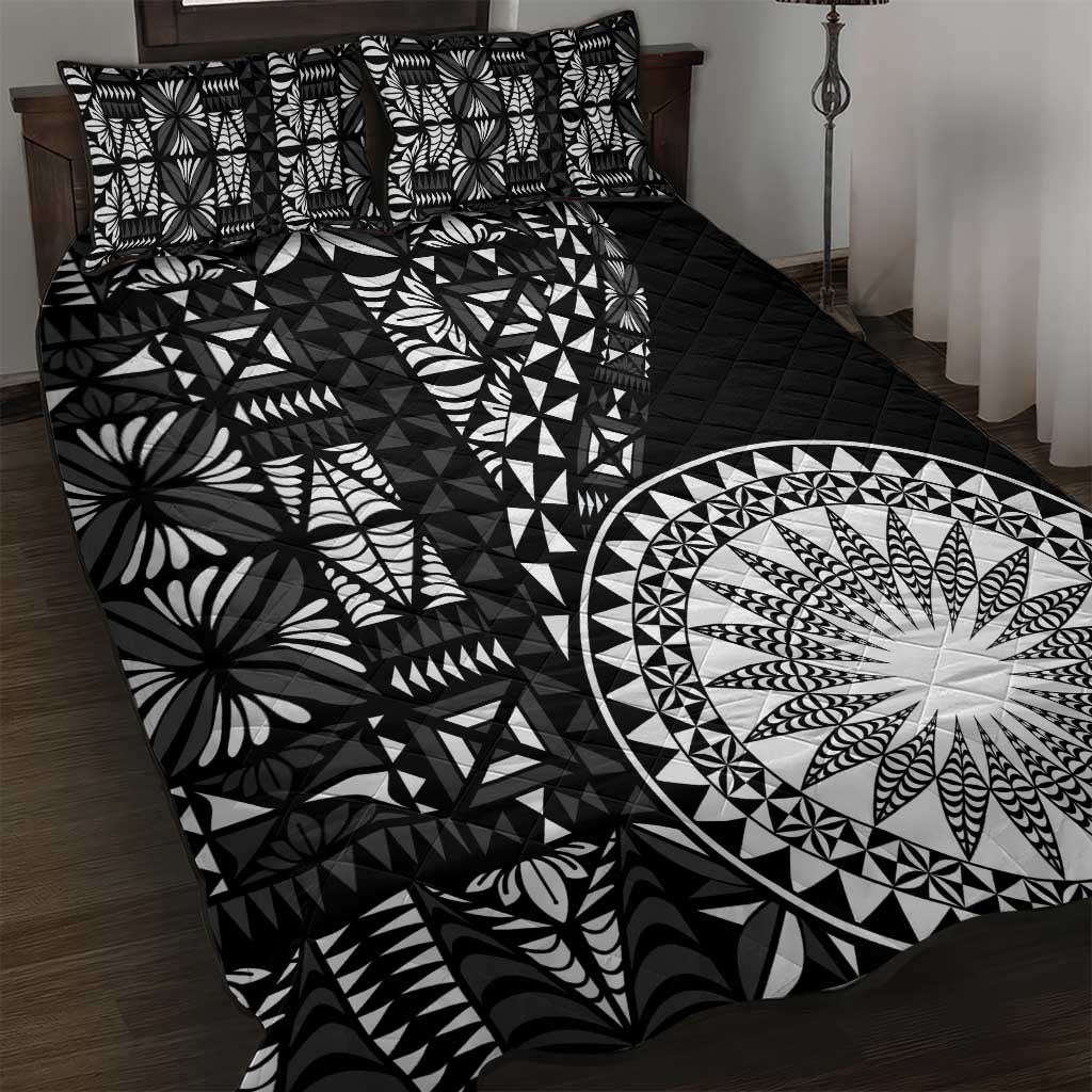 Black Tongan Ngatu Fonulei Pattern Quilt Bed Set