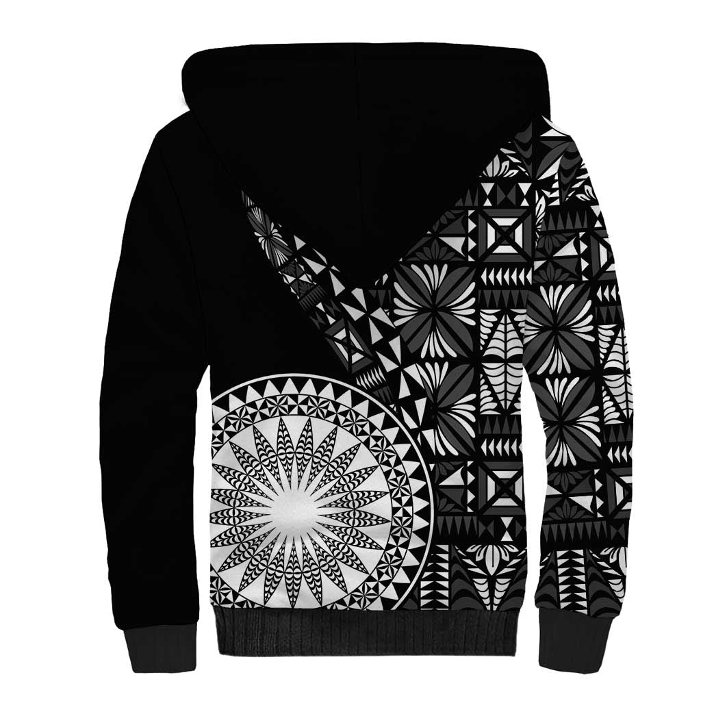 Black Tongan Ngatu Fonulei Pattern Sherpa Hoodie